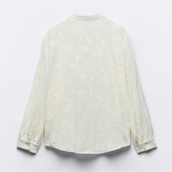 New ZARA Contrasting Devore Floral Shirt - Picture 4 of 5